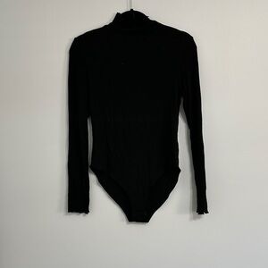 Mangopop Black Long Sleeve Turtleneck Bodysuit With Ruffle Detail